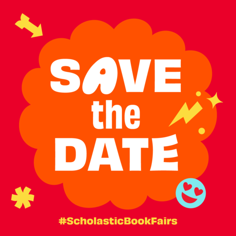 red save the date for scholastic Book Fair